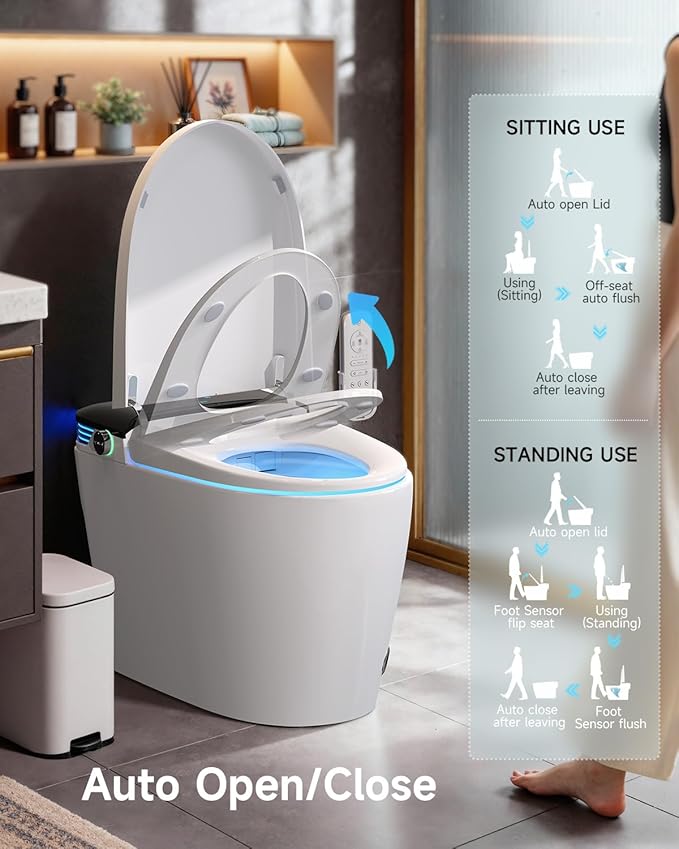 Smart Toilet with Bidet Built In, Elongated One Piece Bidet Toilet with Powerful Flush,Auto Open/Close,Foot Sensor,Heated Seat,Instant Warm Water&Dryer, 1.28 GPF