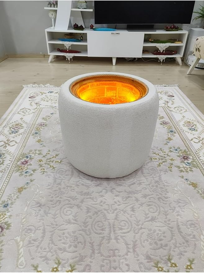 Infinity Mirror Side Table with Touch Sensor LED Light & Hidden Charging Area - Modern White MDF - White