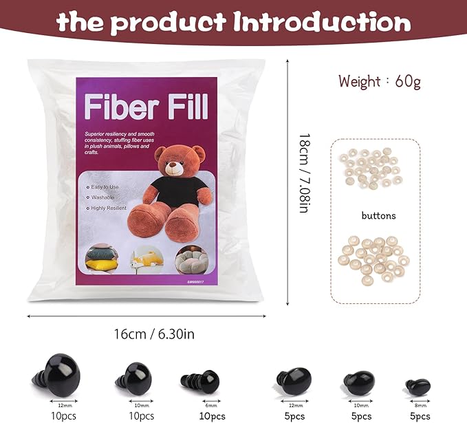 BUTUZE 60g/2.1oz Polyfill Stuffing Fiber Fill, Premium Fiberfill for Craft, High Resilience Crochet Stuffing, Small Amount Stuffing for Stuffed Animals, Cotton Batting - Small Package