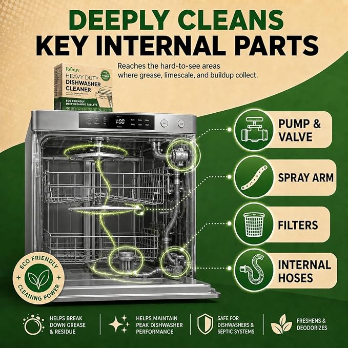 Renuv® Dishwasher Cleaner + Garbage Disposal Cleaner - Heavy Duty Kitchen Appliance Deep Cleaning, Descaling and Deodorizing, (12 Tablets of each)