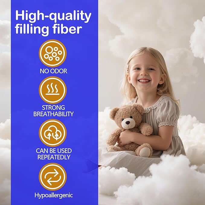 250g/8.8oz Polyfill Stuffing for Stuffed Animals,Toys, Cloud Decorations, and More Crafts - Hypoallergenic Soft Pillow Filling Stuffing, High Resilience Fill Fiber, Machine Washable, Natural White