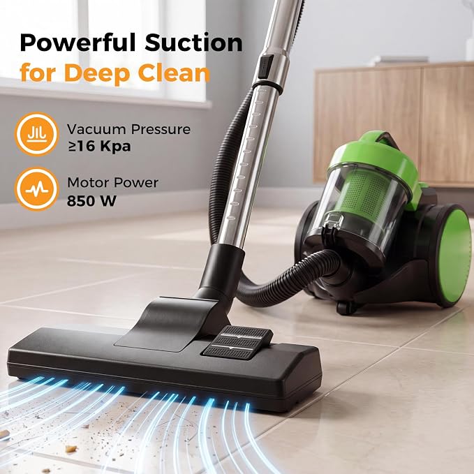 NEWBULIG Canister Vacuum Cleaners for Home, Strong Suction Bagless Vacuum Cleaner, 850W 16Kpa for Hard Floor and Carpet, Retractable Cord,1.8L Large Dust Cup