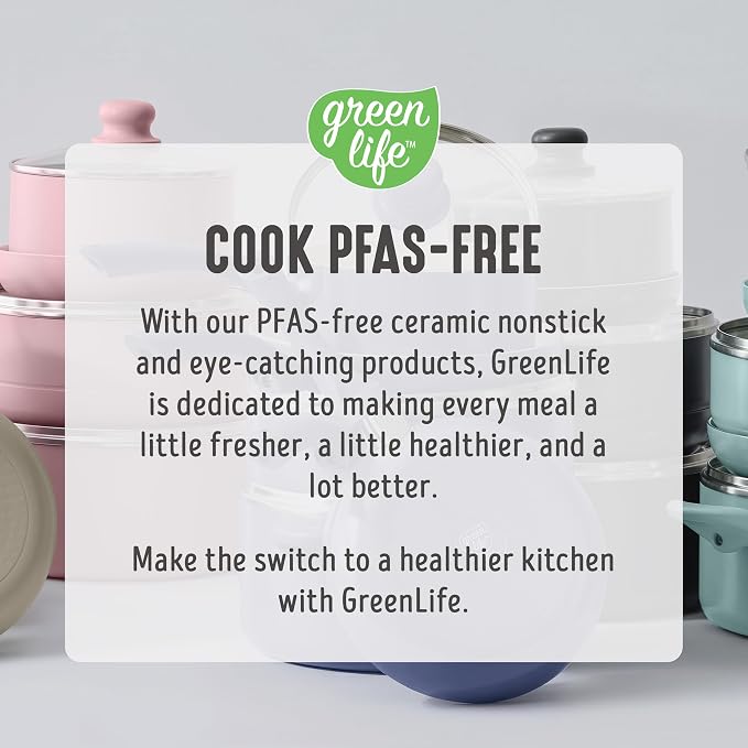 GreenLife 16pc Ceramic Nonstick Pots & Pans Cookware Set, Mint Green | PFAS-Free Nonstick Coating, Stockpot, Frying Pans, Saucepan, Sauté, Induction Ready, All Stovetop Compatible, Dishwasher Safe