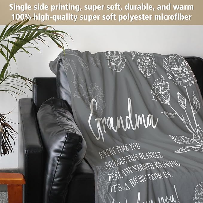 Mothers Day Grandma Gifts, Birthday Gifts for Grandma from Grandkids, to My Grandmother Soft Throw Blanket 60" x 80", Grey