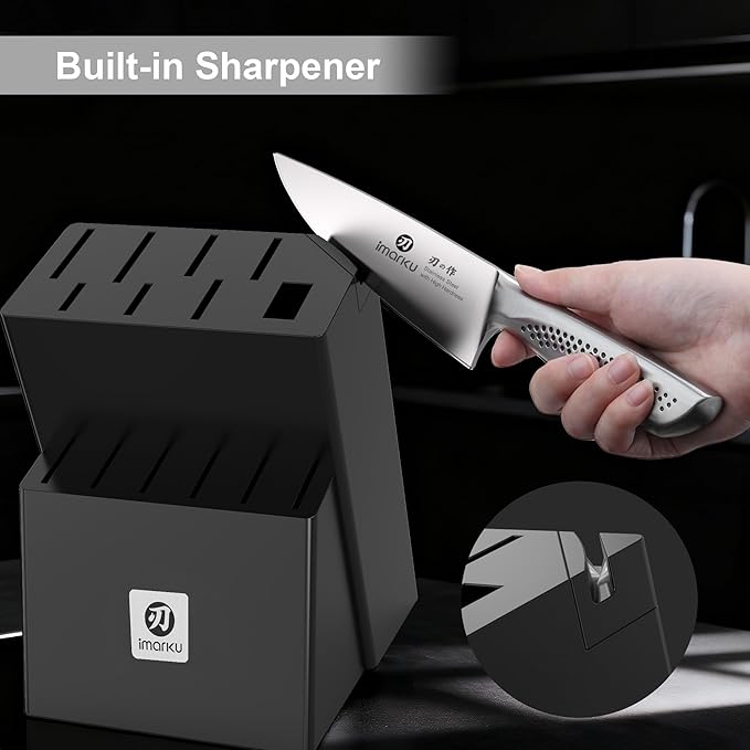 imarku 15-Piece Knife Set with Block, High Carbon Stainless Steel Kitchen Knives with Built-in Sharpener, Dishwasher Safe, Ergonomic Non-Slip Handle, Perfect for Home Cooks & Chefs, Black