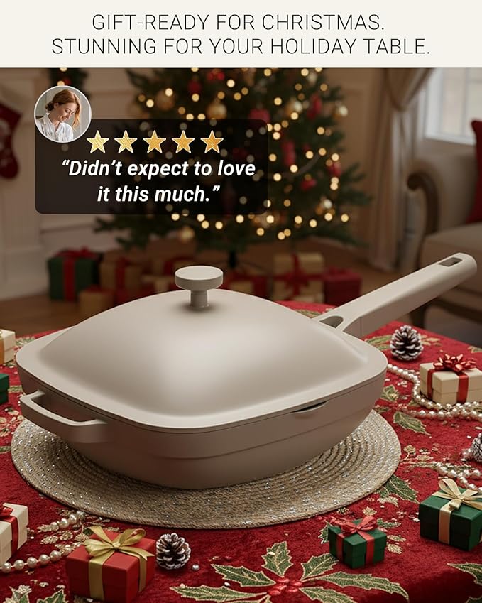 USELUCK 10.5 Inch(3.8QT) Ceramic Pan with Lid,Non Stick Frying Pans Cast Aluminum Deep Sauté Pans,Ti-Ceramic Non Toxic Pix Pan with Wooden Spatula and Scrubber-Dusk Petal