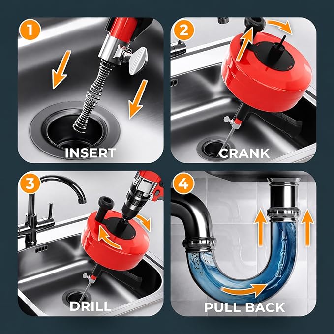 MEISTERFAKTUR drain snake - Auto Feed - Ideal plumbing snake for sink and drain unblocking - Solid drain auger for real DYIs! (50FT)
