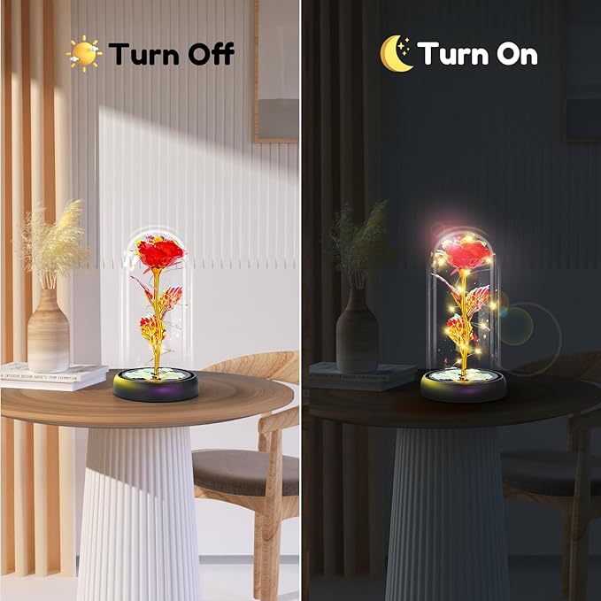 Otlonpe Mothers Day Flowers Gifts for Mom from Daughter Son, Preserved Forever Glass Light Up Rose Gifts for Grandma Wife Women Girlfriend Sister, Teacher Appreciation Graduation Gift for Her (Red)