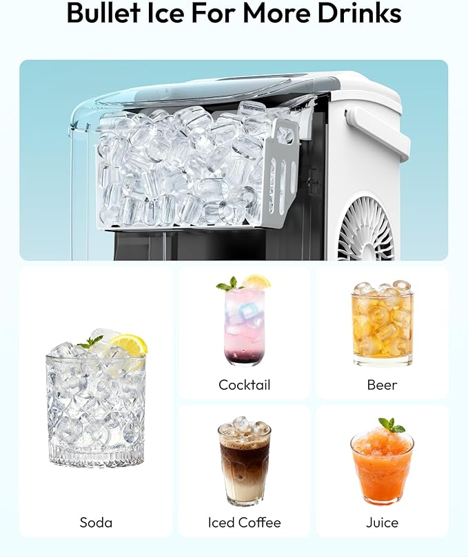 EUHOMY Countertop Ice Maker Machine with Handle, 26lbs Per Day, 9 Ice Cubes Ready in 6 Mins, Auto-Cleaning Portable Ice Maker with Basket and Scoop, for Home/Kitchen/Camping/RV (White)