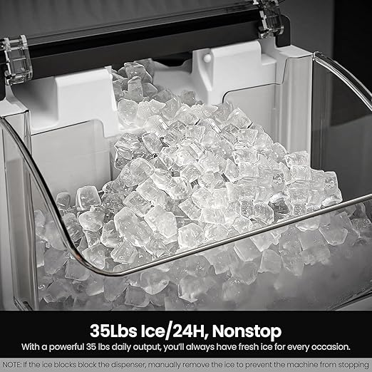 Kismile Nugget Ice Makers Countertop,Portable Ice Machine with Crushed Ice, 35lbs/Day,Self-Cleaning,One-Click Operation for Home Use(Black)