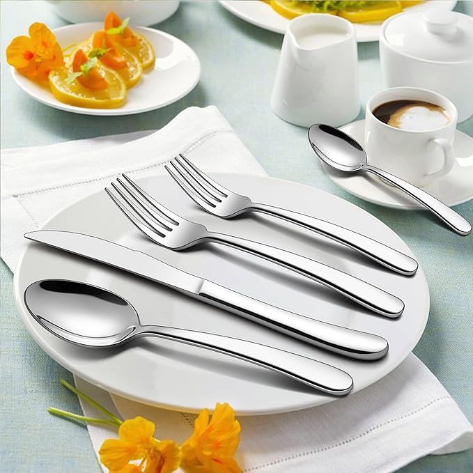 LIANYU 60-Piece Heavy Duty Silverware Set, Stainless Steel Flatware Cutlery Set for 12, Heavy Weight Eating Utensils for Home Restaurant Wedding, Dishwasher Safe, Mirror Polished