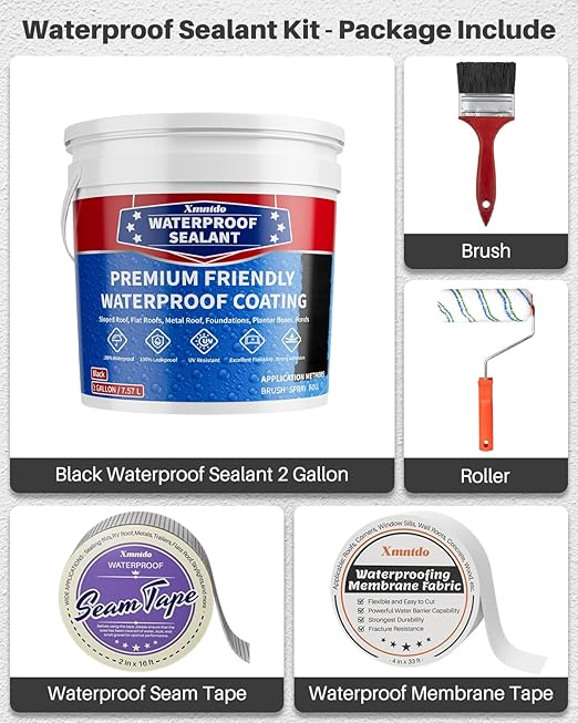 Polyurethane Waterproof Coating, 2 Gallon Waterproof Sealant Coating Black, Water-Based Polyurethane Sealant Leak Repair for Roofs, Foundations, Basements