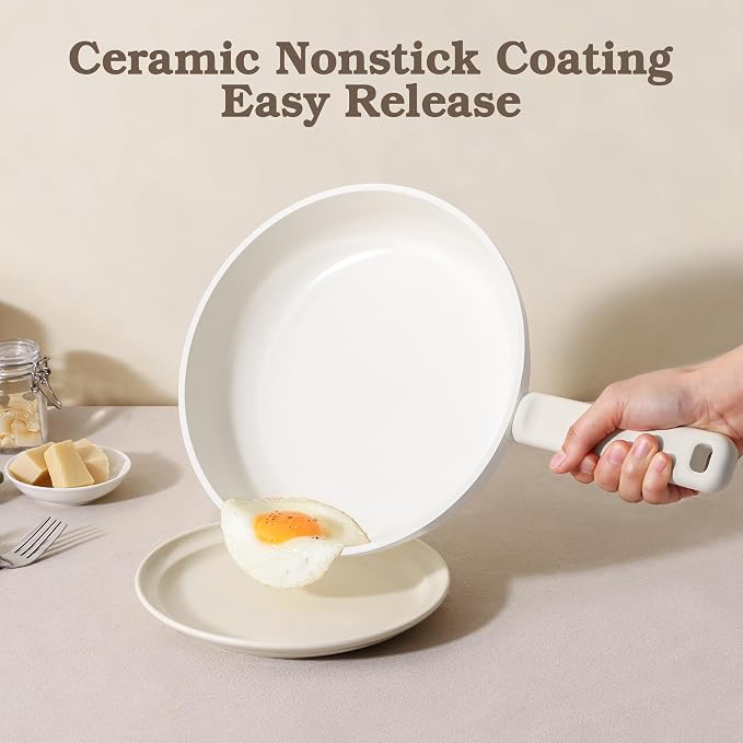 SENSARTE Ceramic Pots and Pans Set Nonstick, 20Pcs Cookware Set, White | Non Stick Ceramic Coating, Non-toxic Healthy Kitchen Cooking Set, Induction Compatible, Dishwasher Safe, PFAS/PTFE/PFOA Free