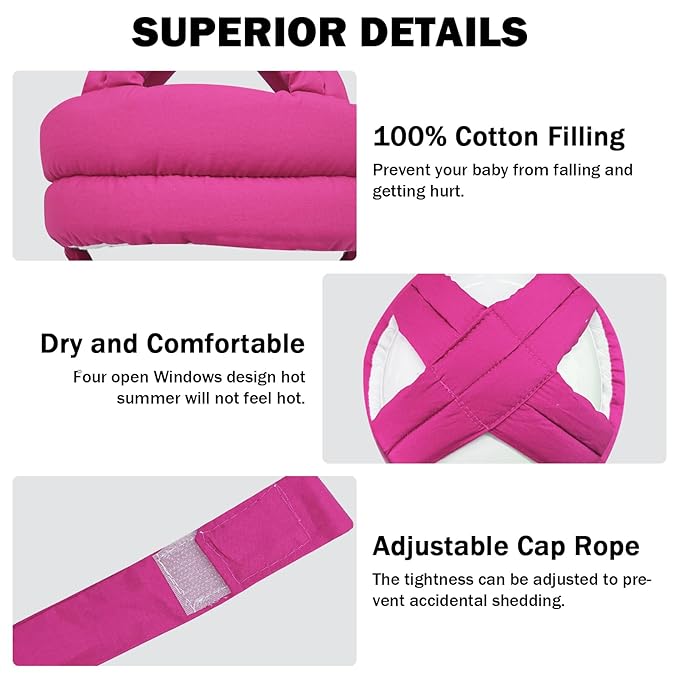 Baby Head Protector Baby Helmet for Crawling Walking, No Bumps Safety Head Adjustable Protective Cap for Walking, Playing (Rose Red)