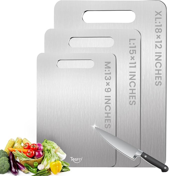 3 Pack Titanium Cutting Board, 100% Pure Titanium Cutting Boards For Kitchen, Dishwasher Safe, Easy to Clean, Double-sided Food-grade Cutting Board For Meats, Fruits And Vegetables (3 Pack)