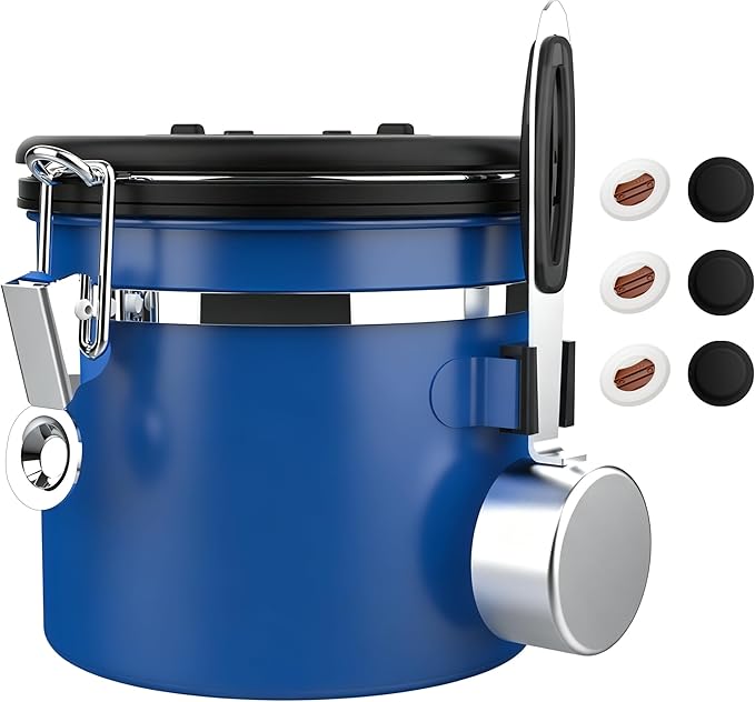 ShanSon Coffee Canister Airtight Coffee Container Stainless Steel Coffee Bean Storage Container with Scoop Coffee Canister for Beans Grounds Sugar Flour Tea Cereal,11OZ,Blue