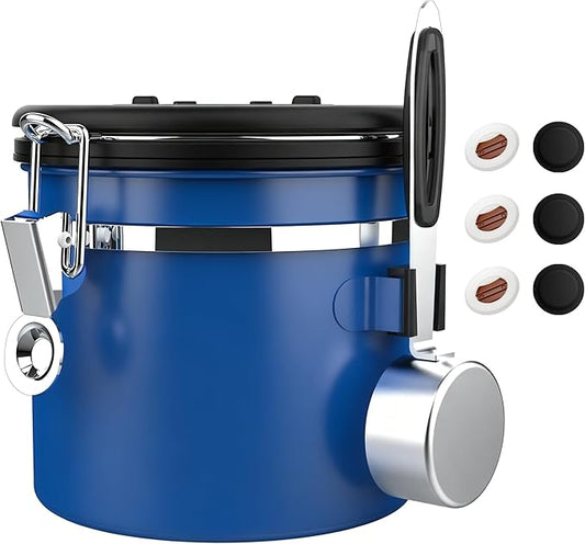 ShanSon Coffee Canister Airtight Coffee Container Stainless Steel Coffee Bean Storage Container with Scoop Coffee Canister for Beans Grounds Sugar Flour Tea Cereal,11OZ,Blue