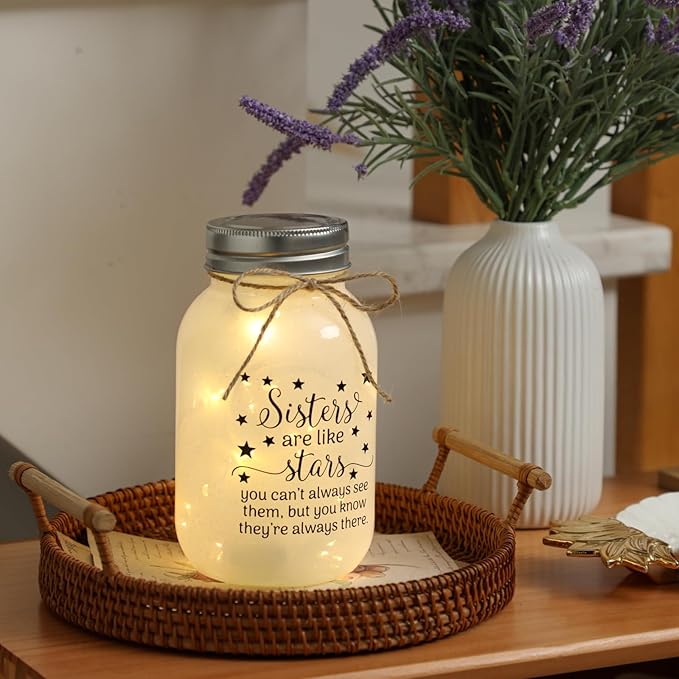 Maracco Mothers Day Gifts for Sister from Sisters - 30 oz Large Mason Jar Night Light, Unique Sisters Birthday Gift for Women, Best Christmas Sister Gift from Brother