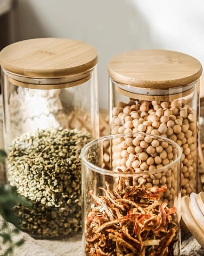 Glass Jars with Bamboo Lids 360Z [Set of 5],Canisters with Airtight, Glass Food StorageContainers for Coffee, Sugar,Tea, Candies, Cookies