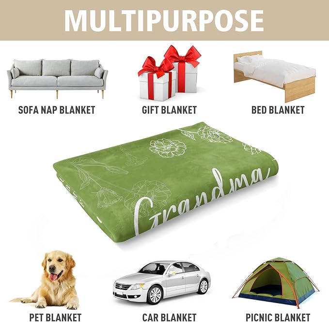 Mothers Day Grandma Gifts, Birthday Gifts for Grandma from Grandkids, to My Grandmother Soft Throw Blanket 50" x 60", Grass Green