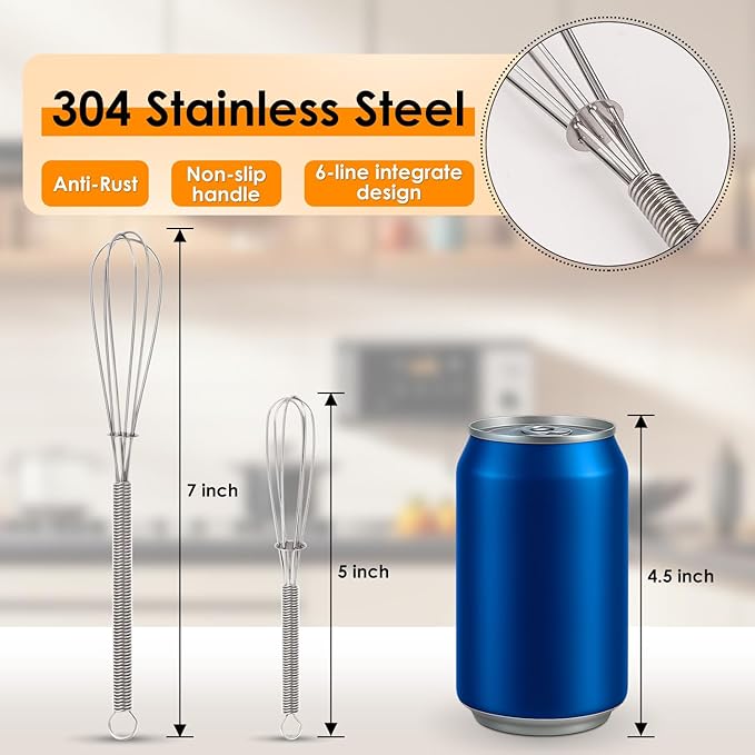 HOTEC Mini Whisks Anti-Rust 304 Stainless Steel Set of 2-5“ & 7", Small Whisk for Cooking, Baking, Mixing Ingredients