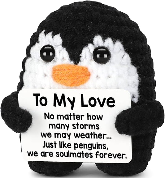 CryCarrot Gifts for Him Her Boyfriend Girlfriend, to My Love Handmade Crochet Mini Penguin Anniversary Birthday Gifts for Women Men, Romantic Valentines I Love You for Wife Husband Couples