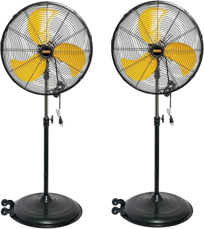 HiCFM 20 inch Pedestal Fan, 50° Tilting 3-Speed 5000 CFM High Velocity Stand Up Fan with 1/5 Powerful Motor for Commercial Industrial Warehouse Gym Garage - UL Listed, 2 Pack