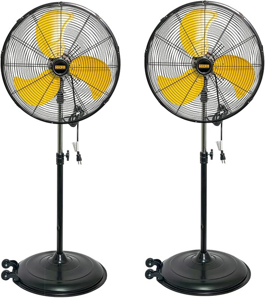 HiCFM 20 inch Pedestal Fan, 50° Tilting 3-Speed 5000 CFM High Velocity Stand Up Fan with 1/5 Powerful Motor for Commercial Industrial Warehouse Gym Garage - UL Listed, 2 Pack