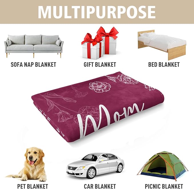 GiltGlimmer Gifts for Mom Mothers Day, Mom Birthday Gifts Blanket, Moms Gift for Women from Daughter Son, We Love You Present for Mother Mommy Christmas 60" x 50", Burgundy