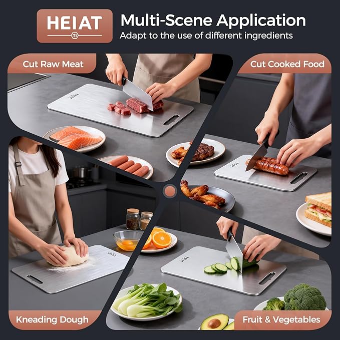 Titanium Cutting Board Set of 3, 100% Pure Titanium Cutting Boards for Kitchen, Non-Toxic, Double-Sided Chopping Boards for Raw & Cooked Food, Handles Included, Dishwasher Safe(13” x 8”)