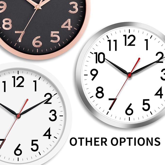 AKCISOT 10 Inch Wall Clock, Battery Operated Analog Clock, Silent Non-Ticking, Ideal for Bedroom, Bathroom, Kitchen, Office and School, Black