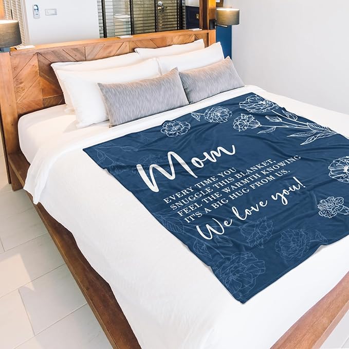 GiltGlimmer Gifts for Mom Mothers Day, Mom Birthday Gifts Blanket, Moms Gift for Women from Daughter Son, We Love You Present for Mother Mommy Christmas 80" x 60", Blue