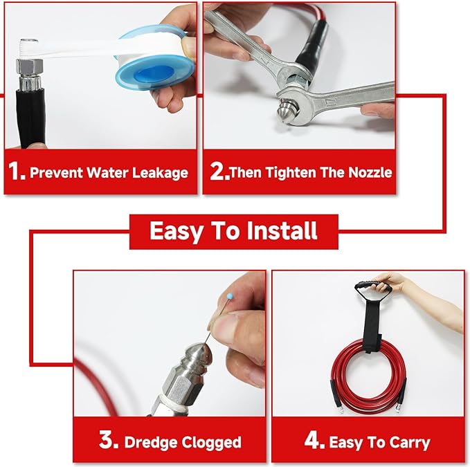 NIFUAL Sewer Jetter Kit for Pressure Washer,50FT 5800PSI Pressure Drain Cleaner 1/4 Inch NPT Corner Rotating and Button Hose Sewer Jetting Nozzle for Homeowners & DIYers (50FT)