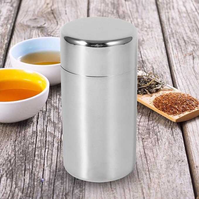 Tea Canister, 18.59oz Loose Leaf Tea Storage, Airtight Double Lids Containers for Loose Teas, 304 Stainless Steel Teas Tins Canisters for Camping, Adventure, 3.0x5.9in