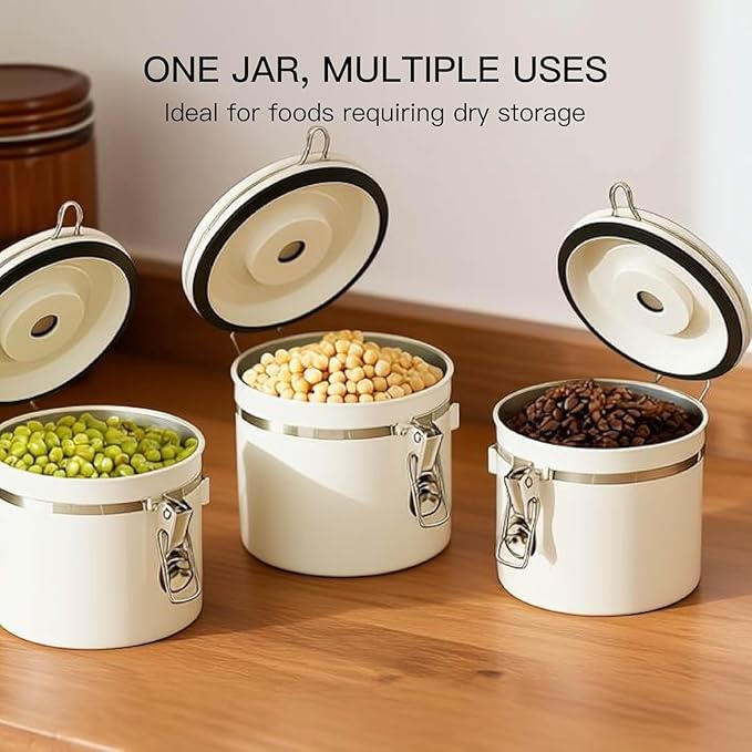 MEGAWISE 304 Stainless Steel Coffee Canister – Airtight 1.2L Coffee Storage Container with CO₂ Valve & Date Tracker, Vacuum-Sealed Canister for Coffee Beans, Grounds, Tea & Pantry Storage