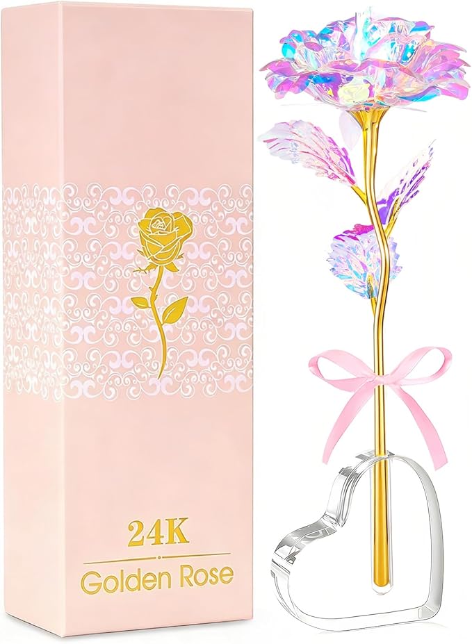 Mothers Day Mom Gifts for Women Grandma, Artificial Forever Birthday Flowers Galaxy Glass Eternal Roses with Heart Shaped Crystal Vase, Mother's Day Anniversary Wedding Rose Gifts for Wife Sister