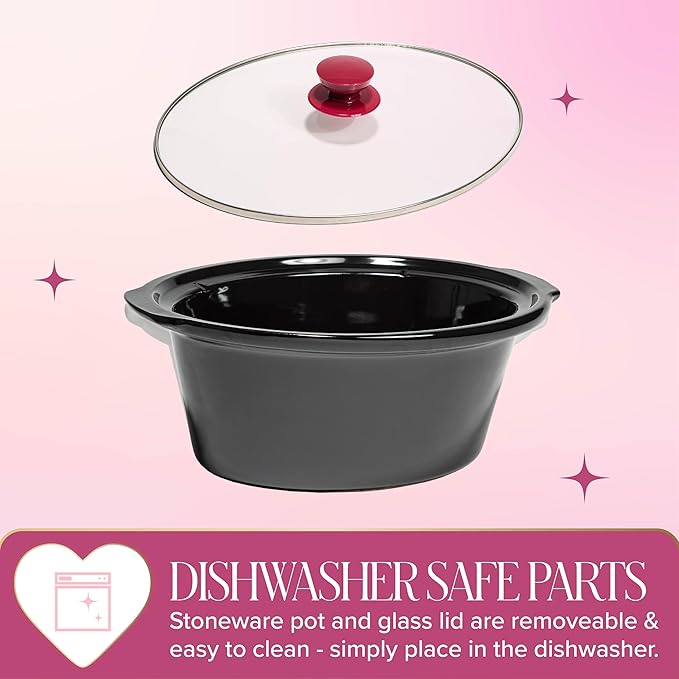 Paris Hilton 6-Quart Manual Slow Cooker, Features Three Settings (Low, High, Warm), Naturally Nonstick and Dishwasher Safe Stoneware Insert, Family Sized Capacity, Berry