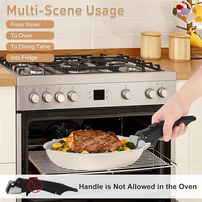 Wayona Removable Handle for Pots and Pans Black - Universal Detachable Pan Handle - Heat-Resistant Plastic, Stainless Steel, Silicone - Gray