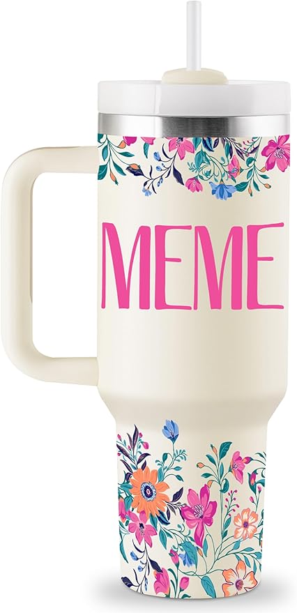 ROSTANTEN Meme Gifts Mothers Day Gifts for Meme from Grandkids for Birthday Christmas 40oz Travel Cup Insulated Tumbler with Lid & Straw