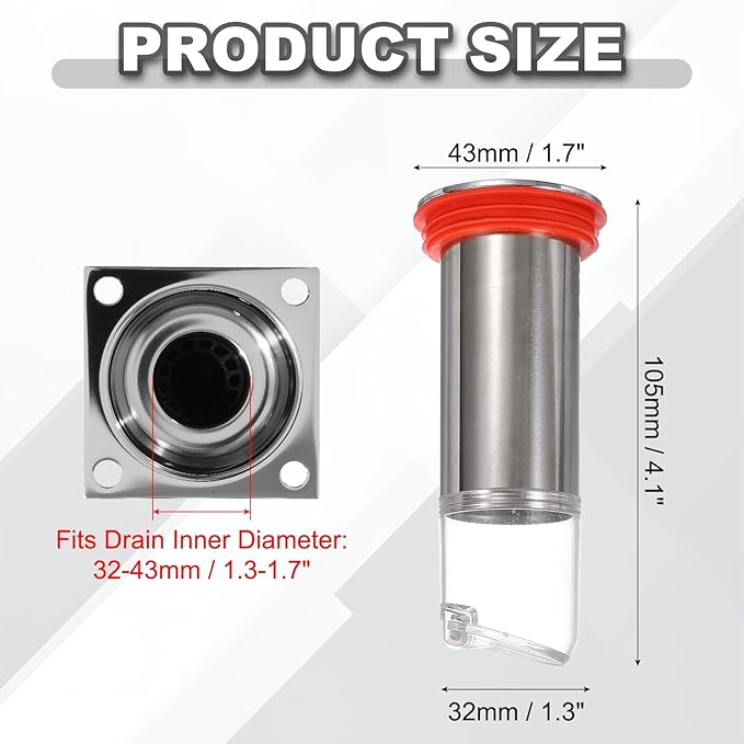 uxcell 4.1" Odor Proof Floor Drain, Floor Drain Shower Plug Drain Backflow Preventer Suitable for Pipes Tubes Bathroom Kitchen, Red Silver/Transparent