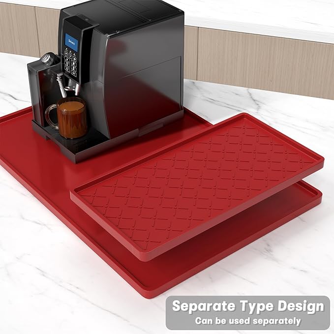 Rnivvi Silicone Coffee Mat, 16" x 24" Waterproof Raised Edge Coffee Bar Mats for Espresso Machine Station Accessories, Heat Resistant Detachable Dish Drying Pad for Kitchen Counter, Dish Rack, Red