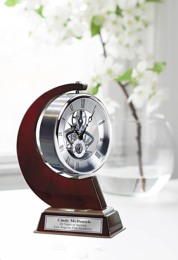 AllGiftFrames Large Gear Da Vinci Desk Clock Which Rotates 360 Degrees with Silver Engraving Plate. Unique, Wedding, Retirement and Appreciation Award