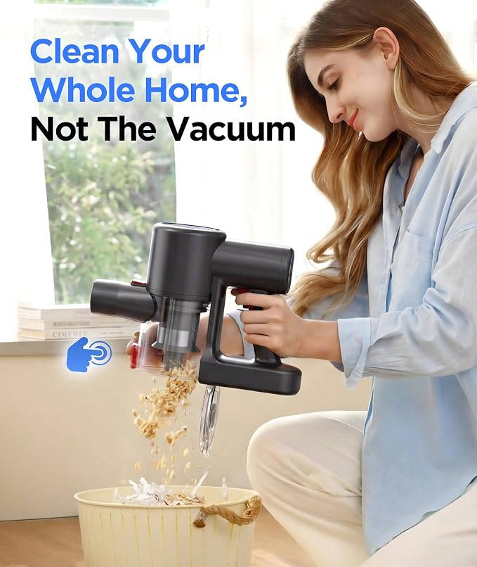 S10 Cordless Vacuum Cleaner, 40KPA/500W/45Mins, LED Display | 8-in-1 Lightweight Stick Vacuum Cleaners for Home with Green LED Light, 6-Stages Filtration, Self-Standing Design, Blue