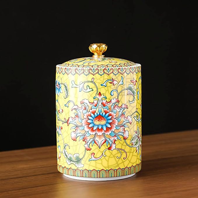Enamel Ceramic Tea Caddy Tea Canister Tea Storage Container Tins Jar with Airtight Lid Water-proof Tank for Tea, Coffee, Herb, Sugar, Spice, Nuts