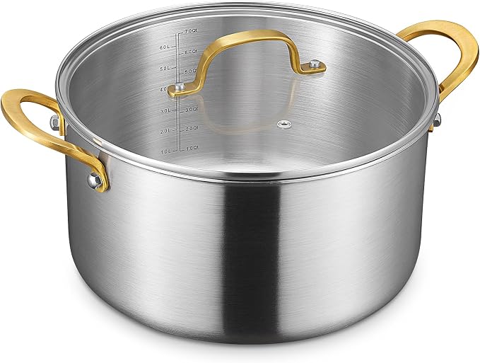 BEZIA 12 QT Stock Pot with Lid, Full Clad Tri-Ply Stainless Steel Soup Pot | Large Induction Cooking Pot, Uncoated & Built to Last, for Festive Seafood Boils, Big-Batch Chilis, and Heavy-Duty Stewing