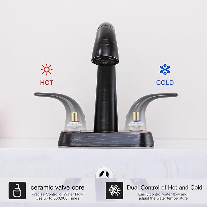 Ultimate Unicorn Bathroom Sink Faucet with Sprayer- 4 Inch Oil Rubbed Bronze Centerset Pull Down Vanity Faucets 3 Hole with Pop Up Drain - Two Handle Modern Washbasin Tap Set for Rv Lavatory Restroom