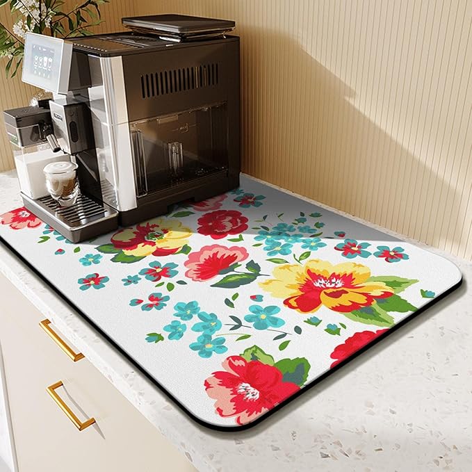 Coffee Bar Mat Accessories for Countertop Absorbent Hide Stain Rubber Backed Dish Drying Mats for Kitchen Counter Draining Pad Decor Gift(24x16in)