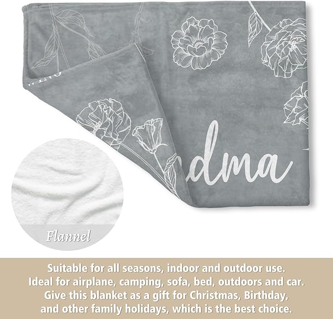 Mothers Day Grandma Gifts, Birthday Gifts for Grandma from Grandkids, to My Grandmother Soft Throw Blanket 50" x 60", Grey
