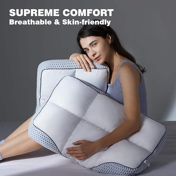 Glaciman Firm Shredded Memory Foam Bed Pillow, Ergonomic Neck and Shoulder Support for Back and Side Sleepers, Machine Washable, Breathable Mesh Gusset, Queen 15 x 25 x 4 Inch, 1 Pack
