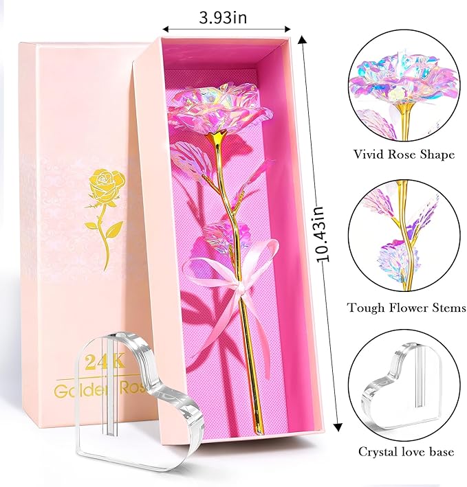 Mothers Day Mom Gifts for Women Grandma, Artificial Forever Birthday Flowers Galaxy Glass Eternal Roses with Heart Shaped Crystal Vase, Mother's Day Anniversary Wedding Rose Gifts for Wife Sister